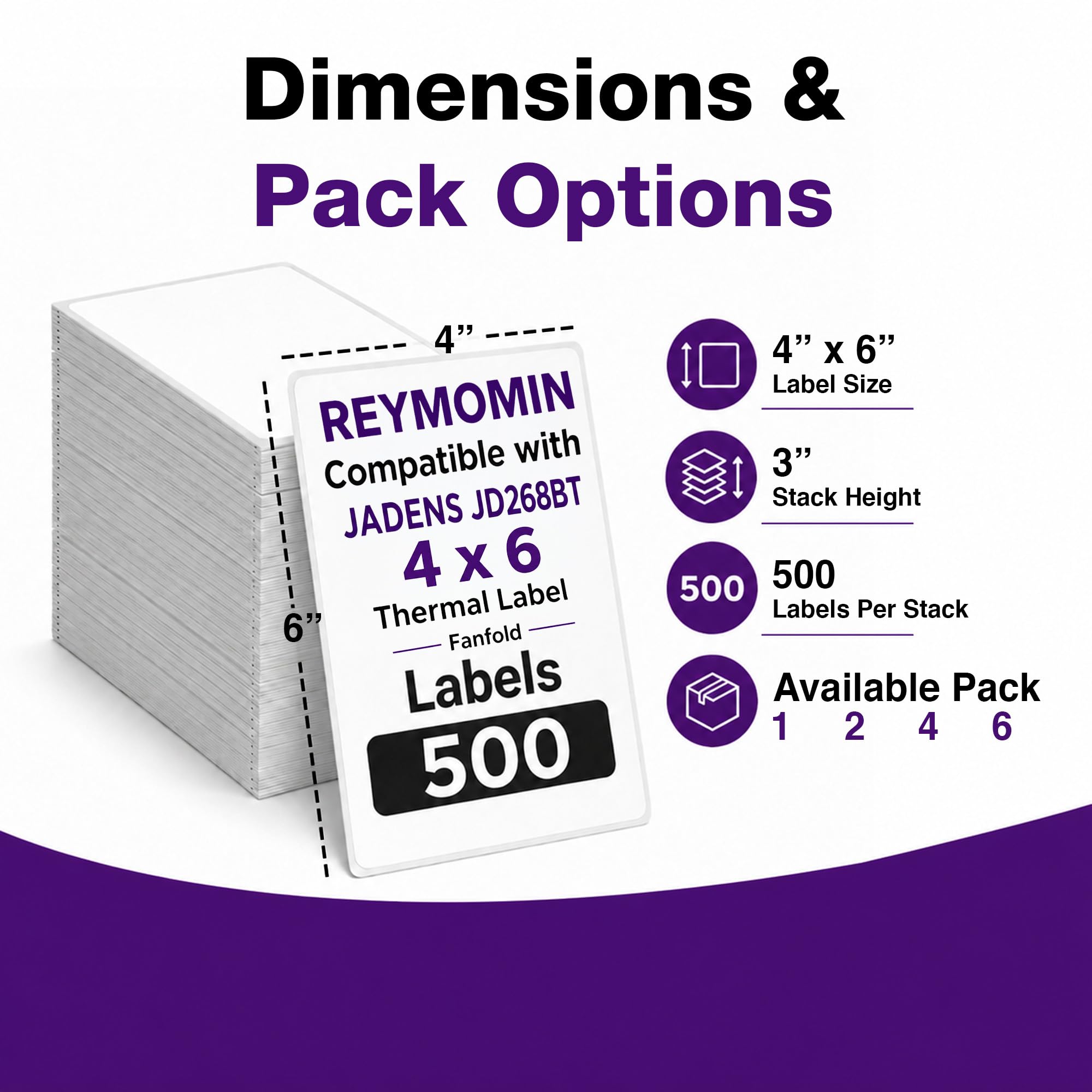 Etichette termiche per spedizioni, 10,2 x 15,2 cm, 500 etichette per pila, compatibili direttamente con Jadens Label Printer JD268BT e altri modelli Jadens