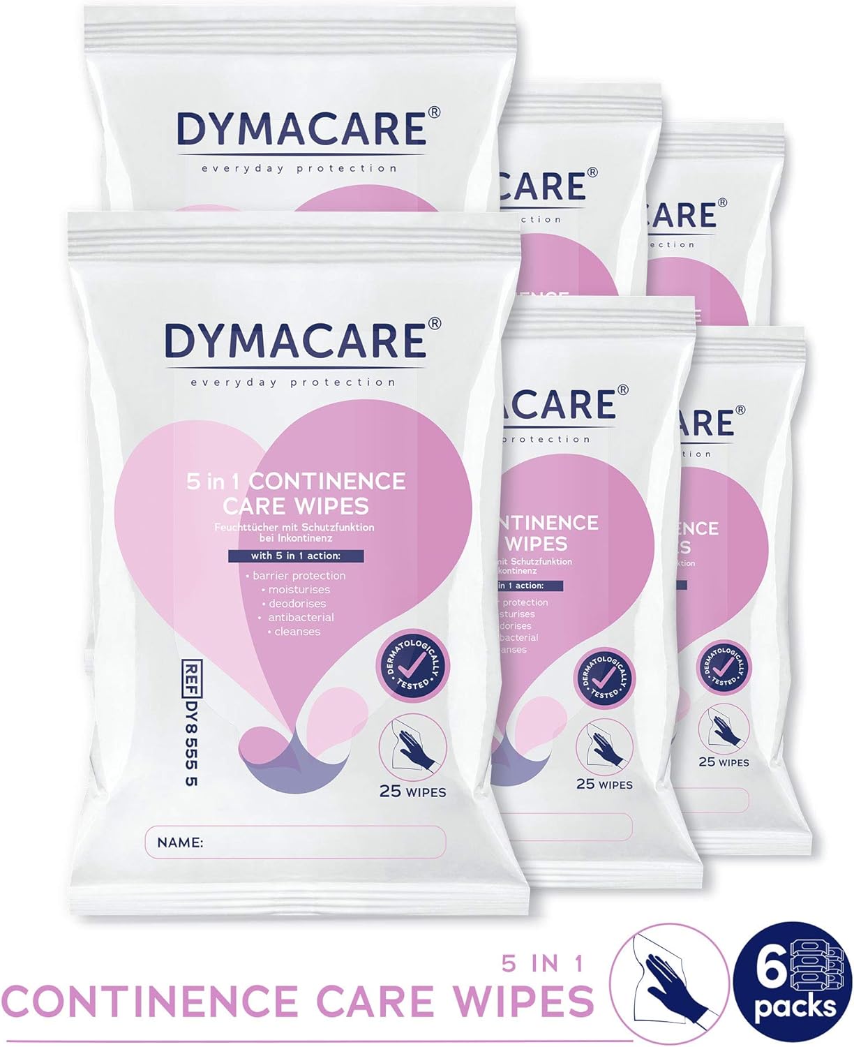 DYMACARE 5 in 1 Continence Care Wipes | Adult Premium Incontinence Wet Wipes, Scented and Moistened Personal Skin Cleansing Cloths with Barrier Protection : Health & Household