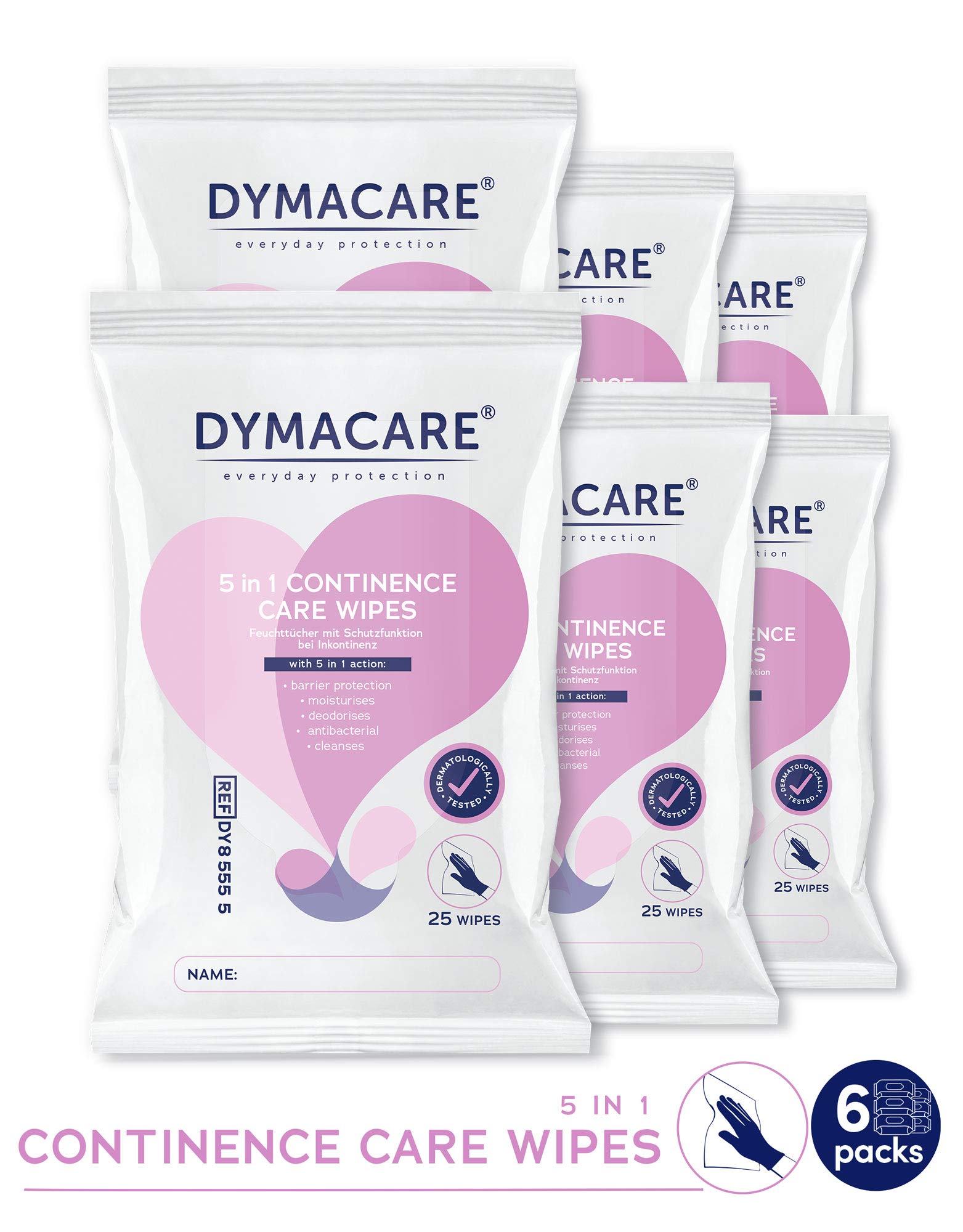 DYMACARE Lingettes Incontinence Adulte x25 | Lingettes Humides Parfumées Pour Toilette Intime Patient Incontinent | PH Neutre (Lot de 6 paquets soit 150 lingettes)