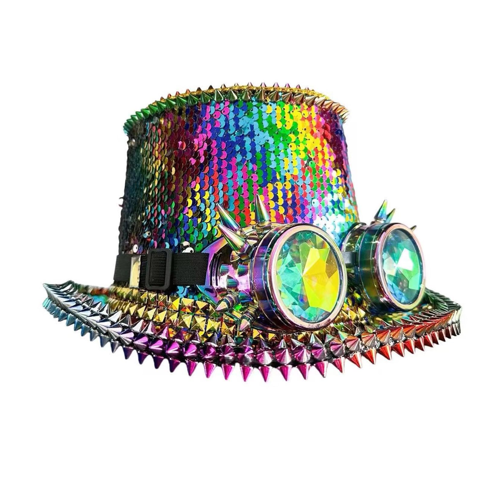 Chapeau de capitaine à paillettes scintillantes avec lunettes pour festival de musique, bal masqué, fête, accessoires de jeu de rôle