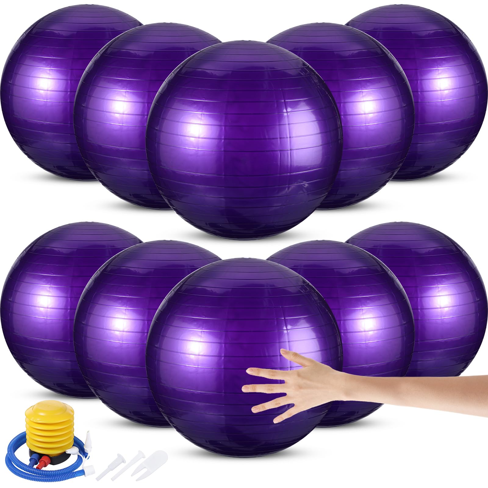 Jerify 10 Pcs Pilate Ball Exercise Ball Bulk Yoga Ball for Fitness Pregnancy Birthing, Core Ball Chair Workout Equipment with Pump and Plug for Office
