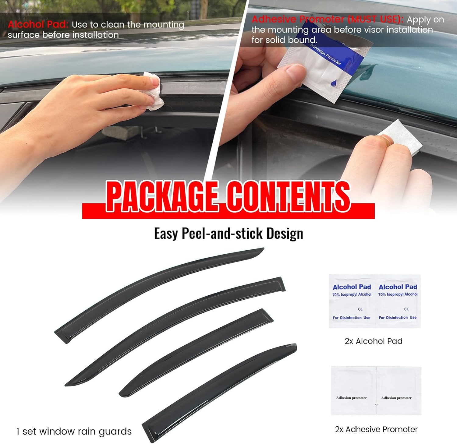 IKON MOTORSPORTS Tape on Window Visors Compatible with 2020-2026 Toyota Corolla Sedan 4-Door, Acrylic Smoke/Tinted Rain Guards, Side Window Wind Deflectors 4PCS