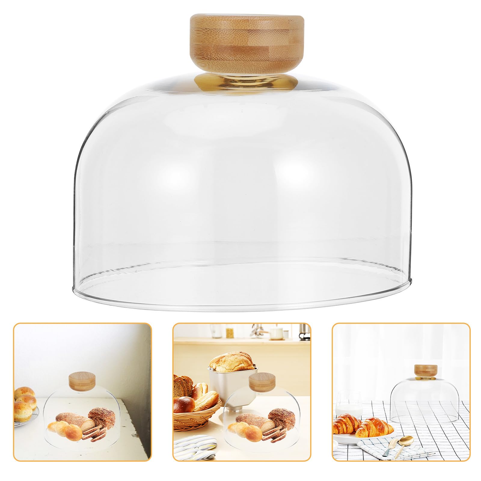 Cúpula de Pastel con Tapa de Vidrio y Base de Madera Elegante para Boda, Bandeja para Servir Postres Fácil de Limpiar y Almacenar en Mesas de Celebración