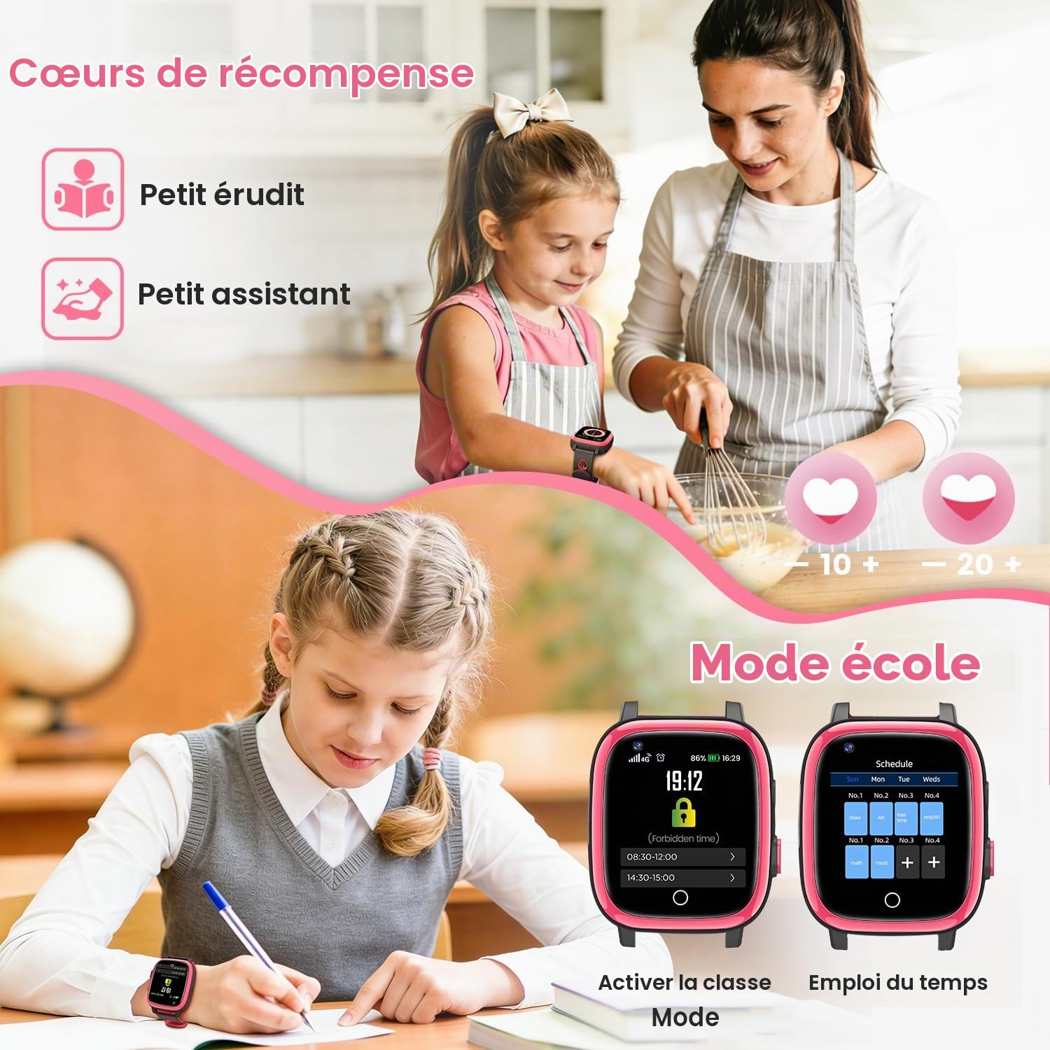 2026 Nouvelle 4G Montre Connectée Enfant avec Appel Vidéo & GPS, SOS, Chat Vocal, IP68 Étanche, Mode École, Podomètre, Réveil, Flashcard, Cadeau pour Garçons et Filles de 4 à 15 Ans – Rouge