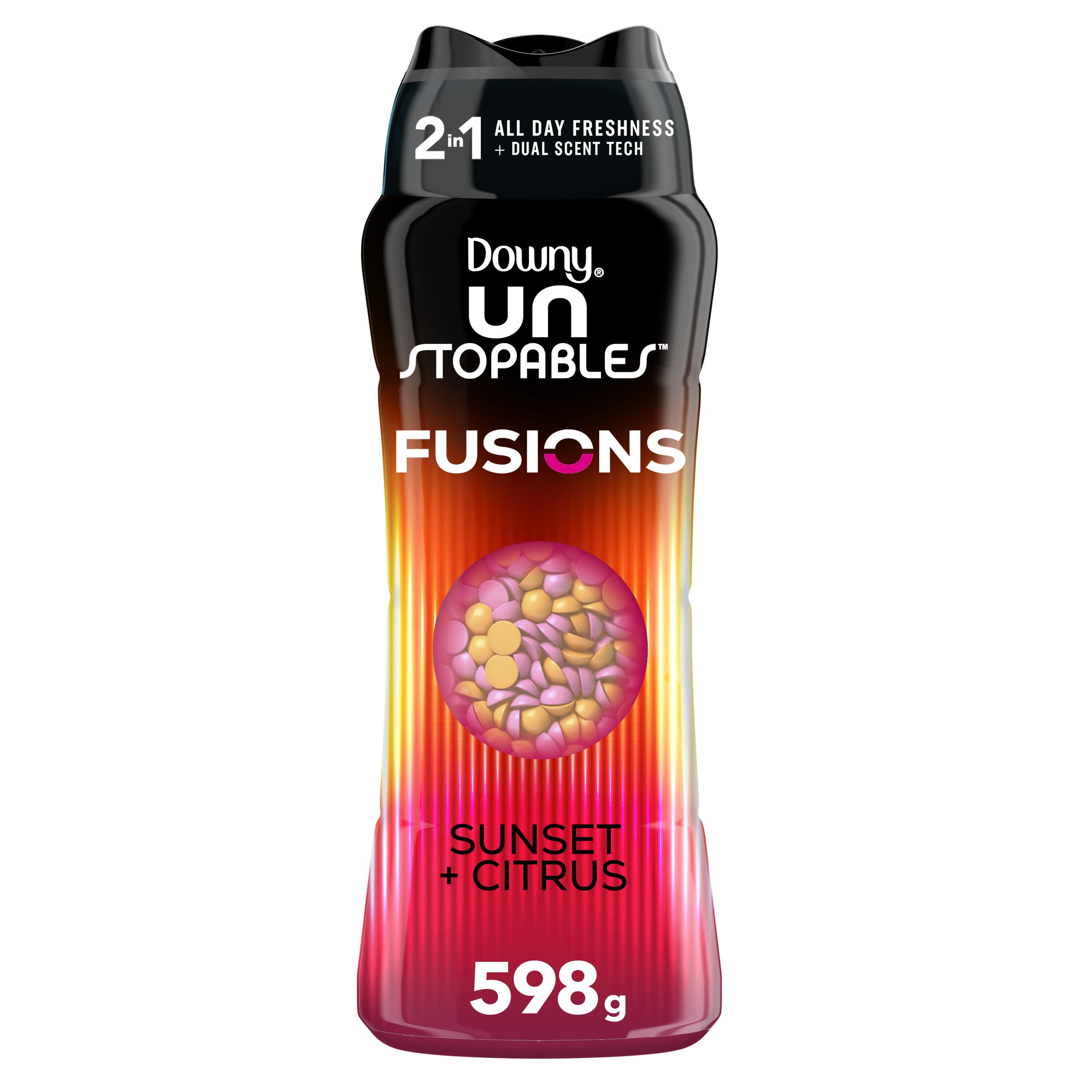 Downy Unstopables Fusions In-Wash Laundry Scent Booster Beads, Sunset and Citrus Scent, 2-in-1 All Day Freshness, 598 Grams