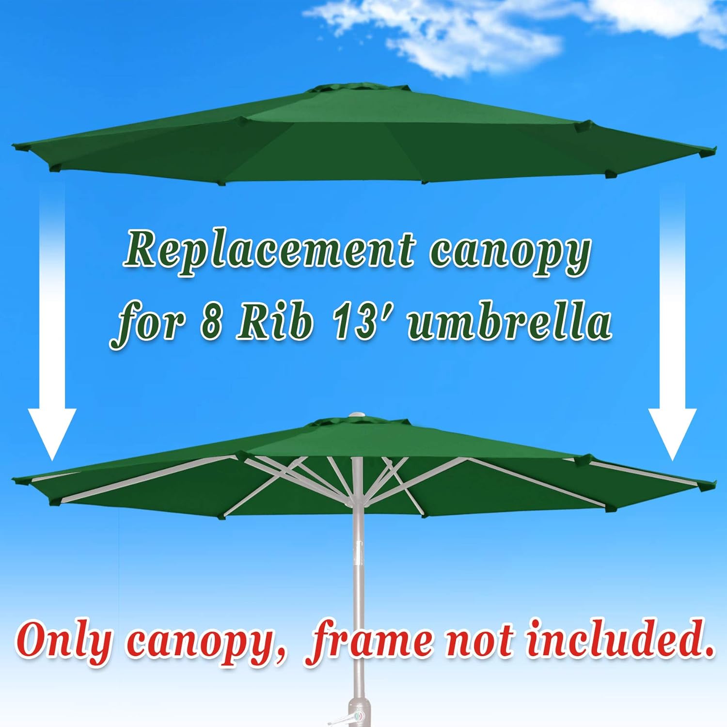 Replacement Patio Umbrella Canopy Cover for 13ft 8 Ribs Umbrella Taupe (CANOPY ONLY) (Green)
