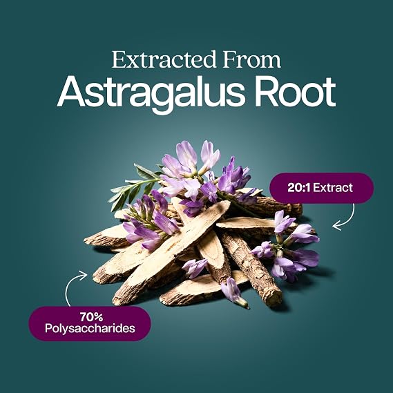 Astragalus Root | 8 Month Supply | Immune & Energy Support | 20:1 Astragalus Extract with 70% Polysaccharides | High-Concentration Adaptogen Support for Vitality | Vegan & Non-GMO | 250 Capsules