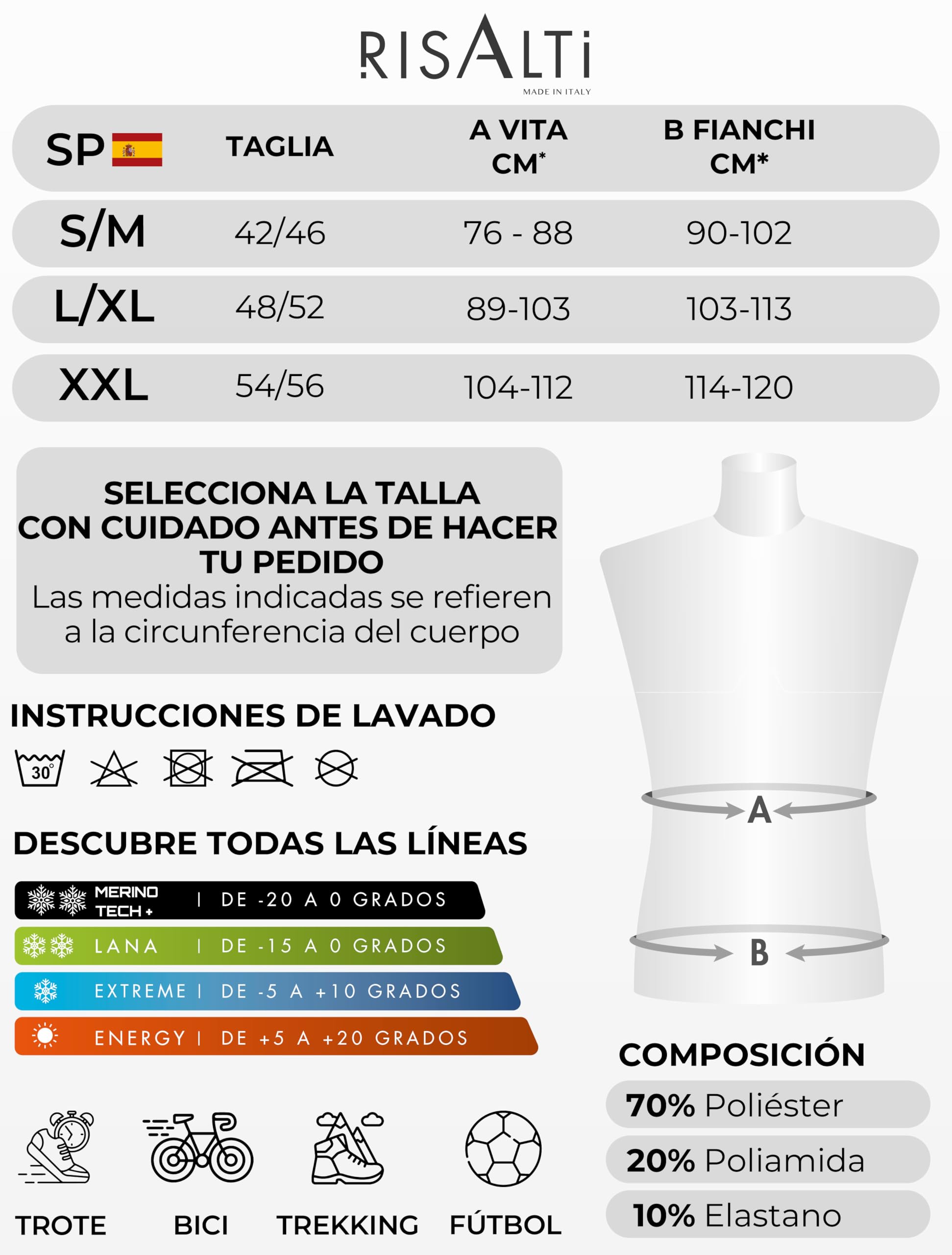 Risalti Leggings Térmicos Hombre Invierno Energy - Mallas Running Hombre Transpirables Elásticos, Ropa Termica Hombre en Microfibra, Mallas Termicas Hombre sin Costuras - Made in Italy