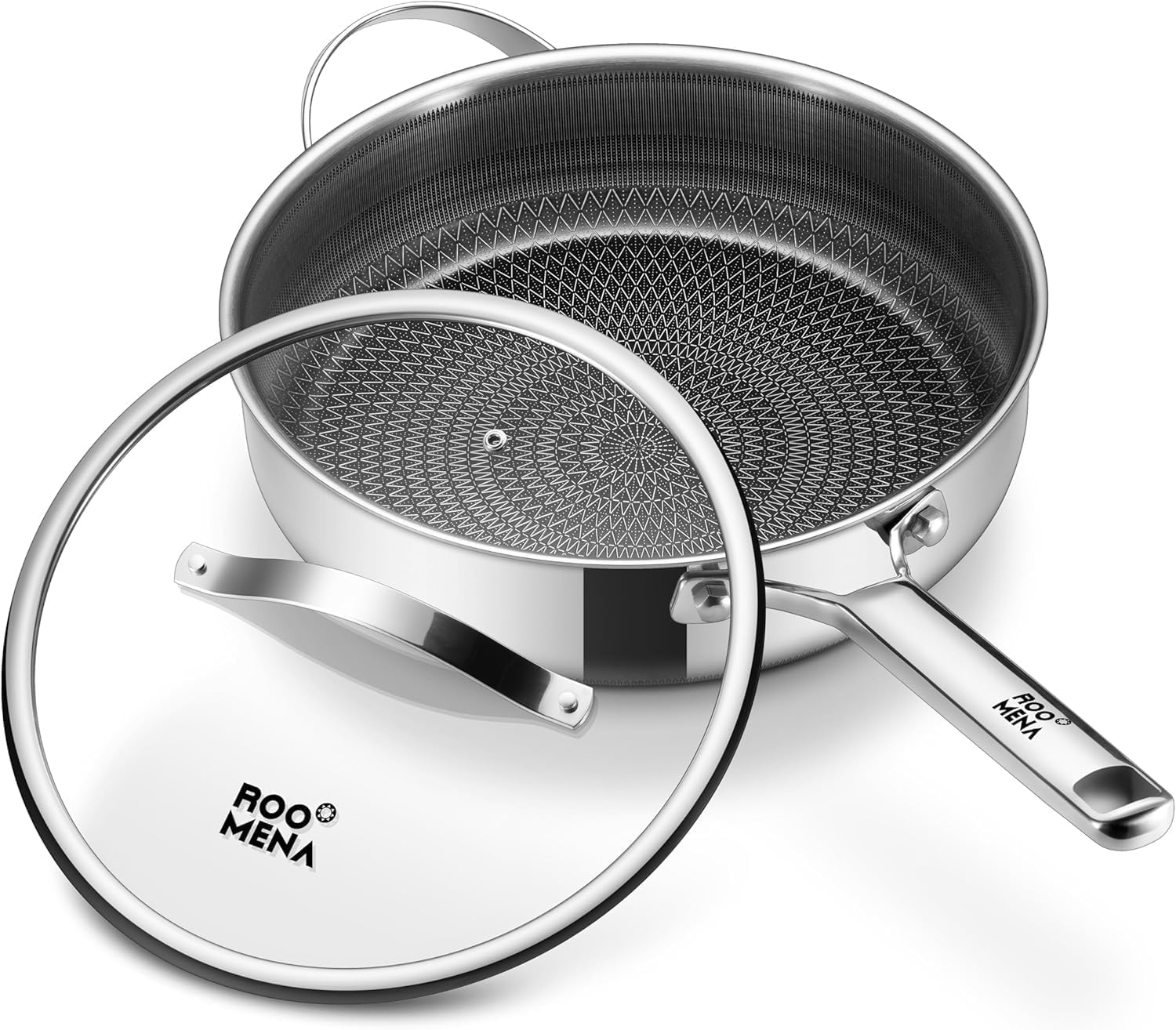 Nonstick Frying Pans with Lid, 5Qt Hybrid Ceramic Tri-Ply Saute Pan | Metal Utensil Safe,…