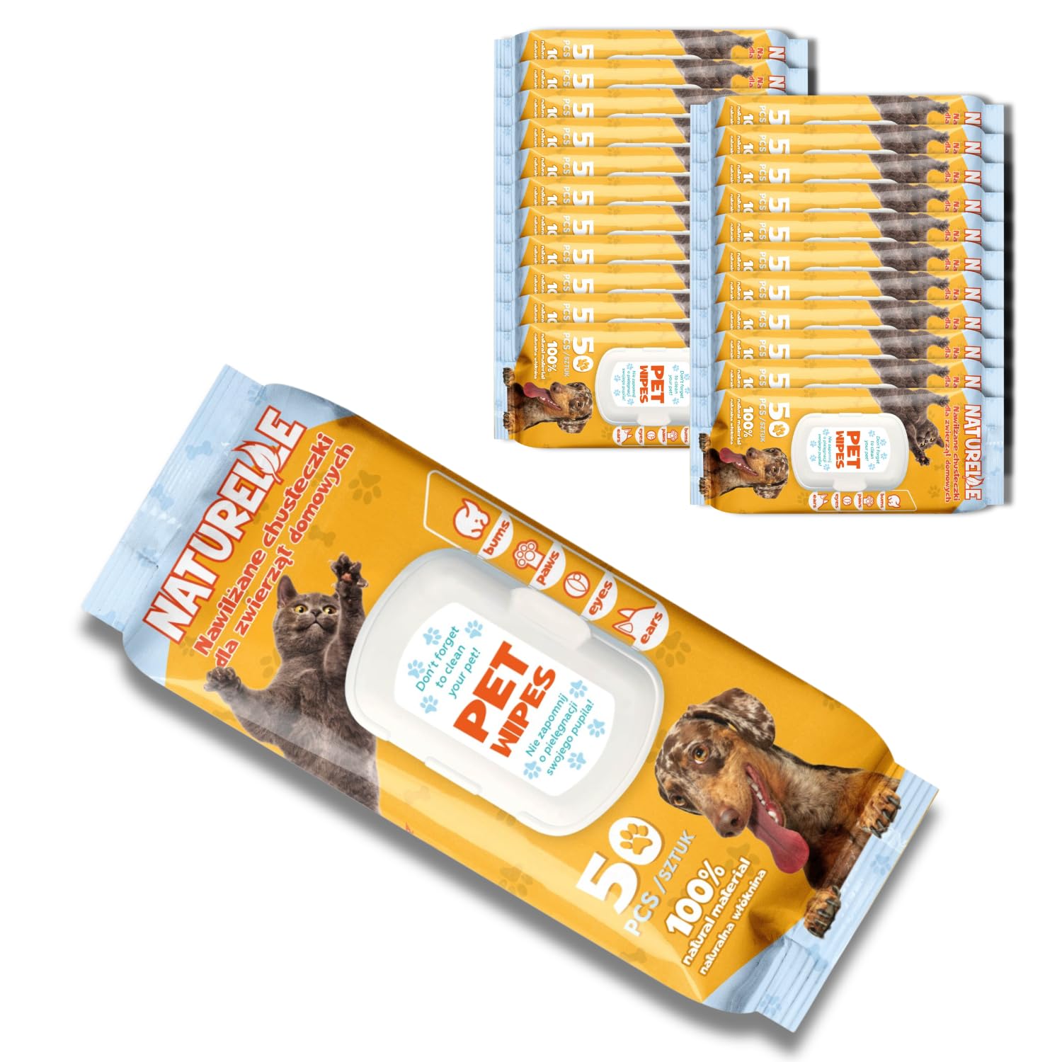 Lingettes Chien & Chat Nettoyantes et Hydratantes (1000 unités) – Lingettes Animaux pour Yeux, Oreilles, Pattes et Pelage – Hygiène Quotidienne Animaux – Lot 20 x 50 Lingettes