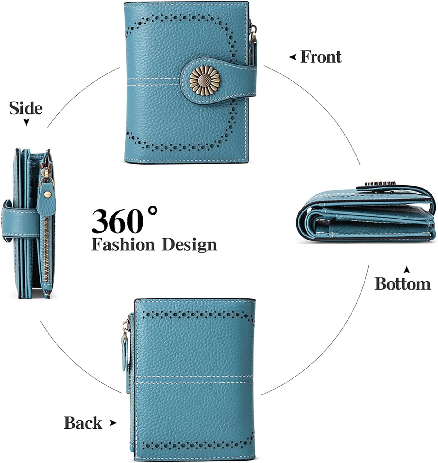 SENDEFN Small Womens Wallet Leather Bifold Card Holder RFID Blocking with Zipper Coin Pocket - Image 4