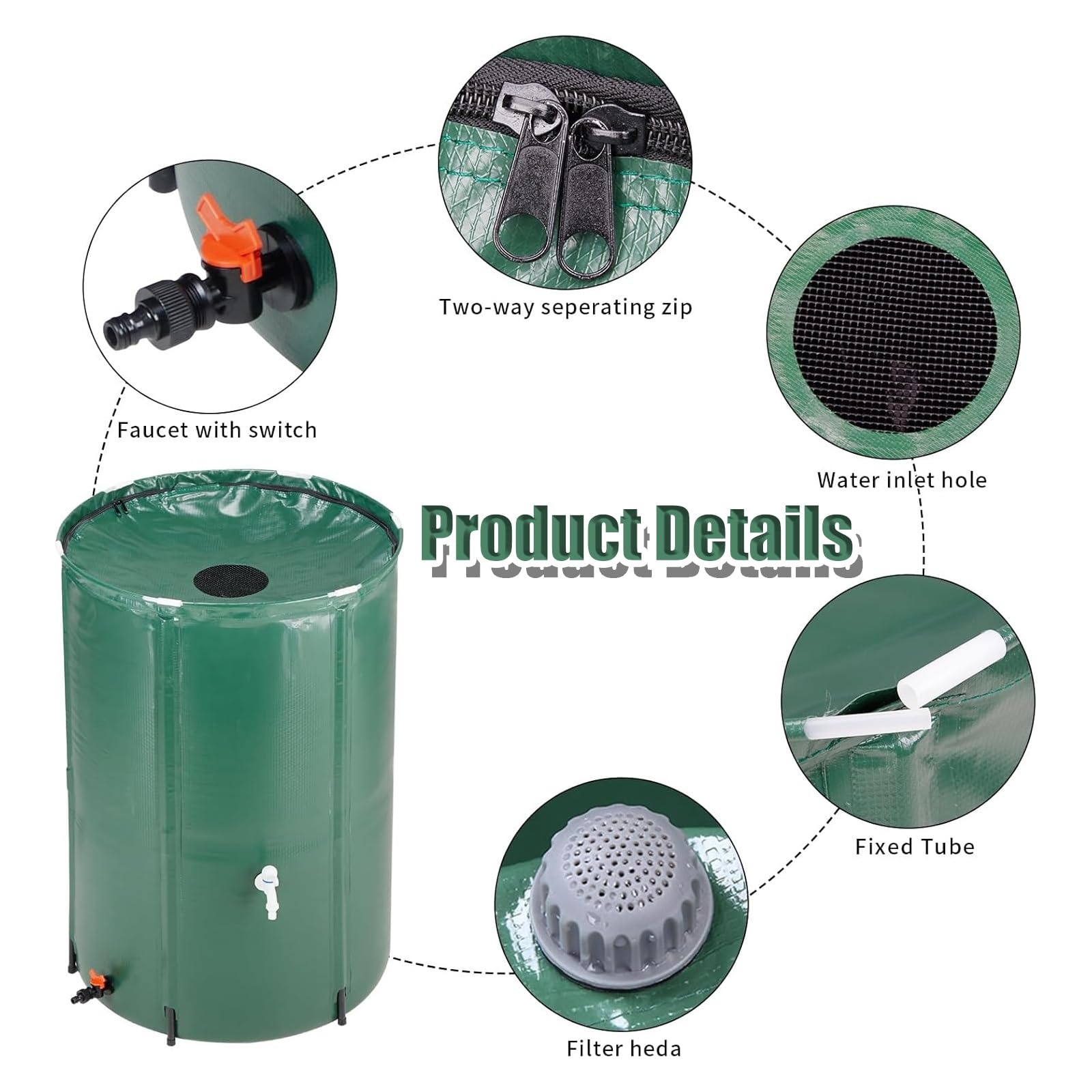 Barril Plegable para Recoger Agua de Lluvia, Sistema portátil de recolección de Agua de Lluvia para un riego eficiente de Jardines y Patios.
