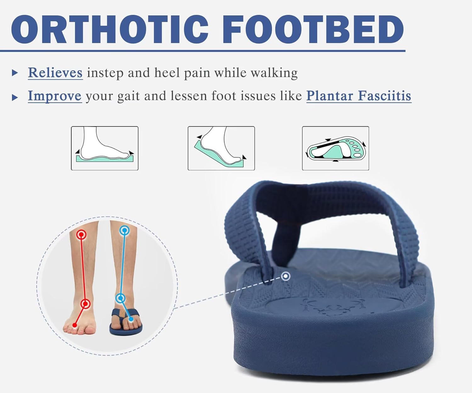 KuaiLu Mens Flip Flops Arch Support Comfortable Summer Beach Thong Sandals Yoga Foam Cushion Slip on Slippers - Image 5