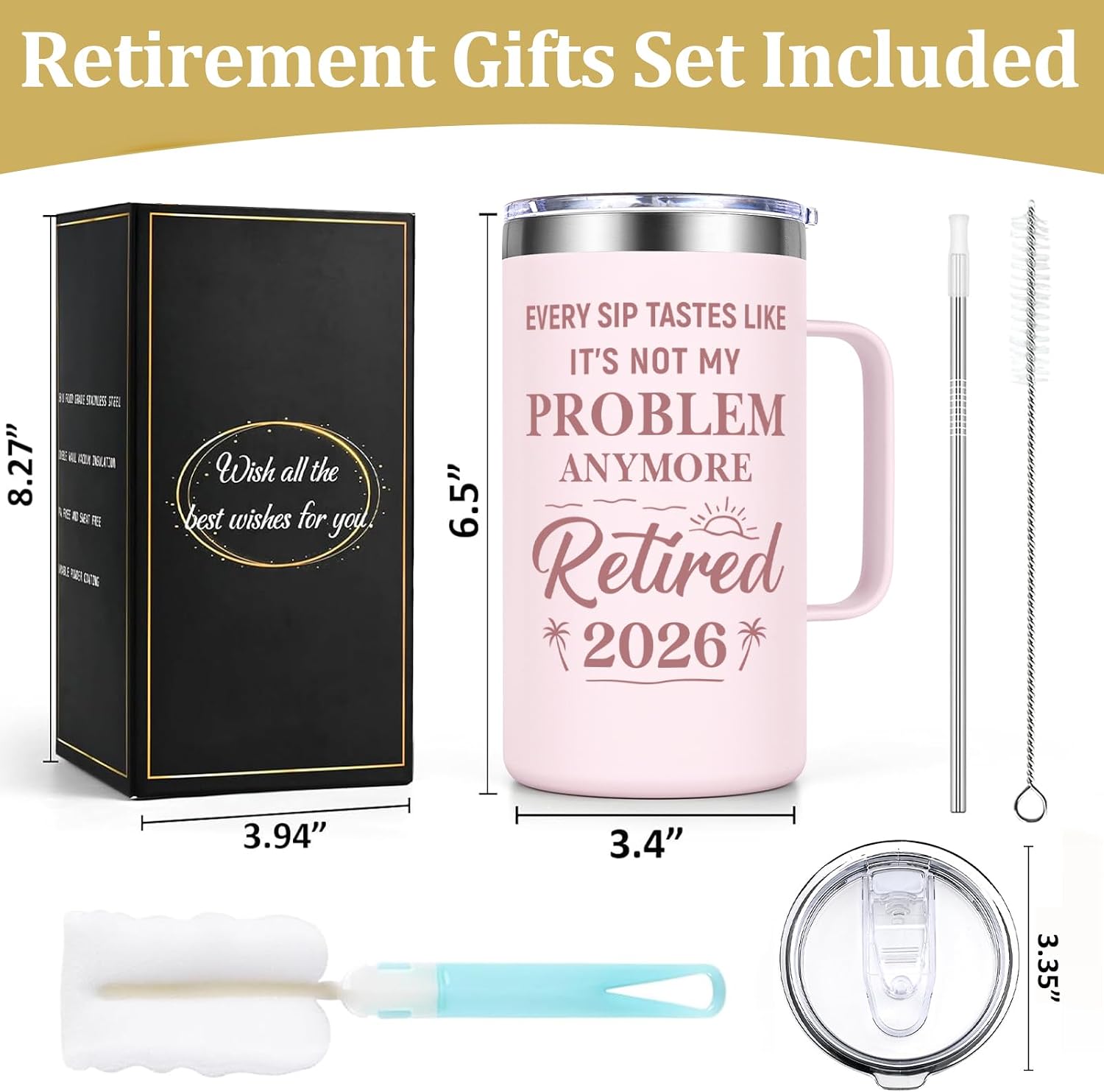 Qtencas Retirement Gift for Woman, 20oz Stainless Steel Coffee Mug