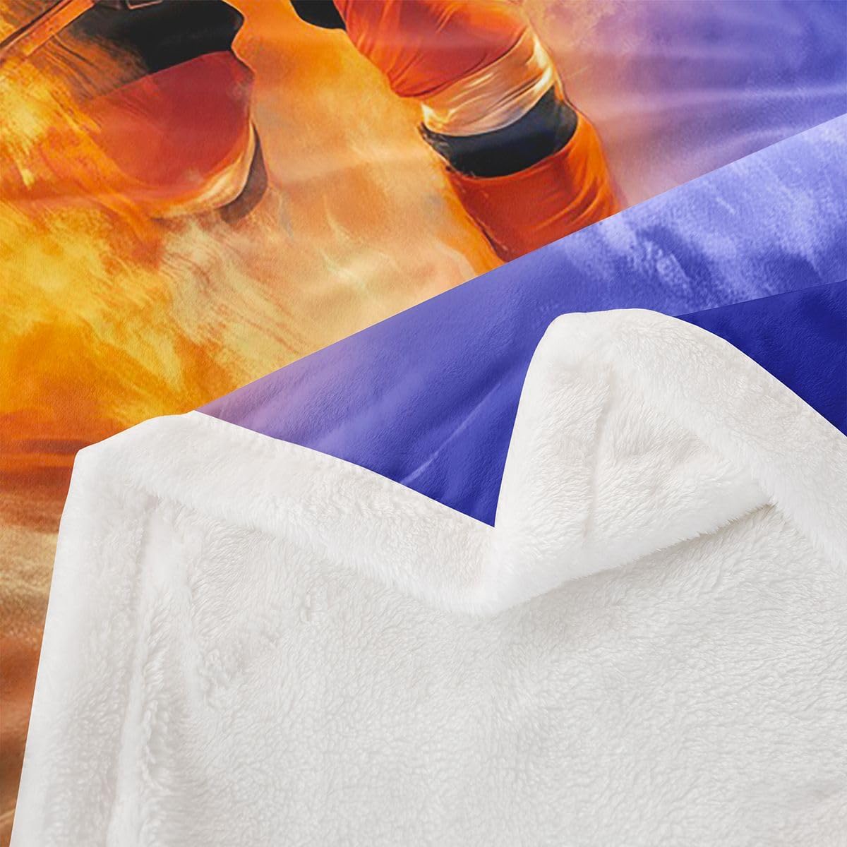 Erosebridal Ice Hockey Fuzzy Plush Throw Flaming Hockey Player Fleece Blanket Winter Sports Game Sherpa Blanket for Kids Boys Girls,Flame Navy Blue Orange Decor for Bed Couch Baby 30"x40"