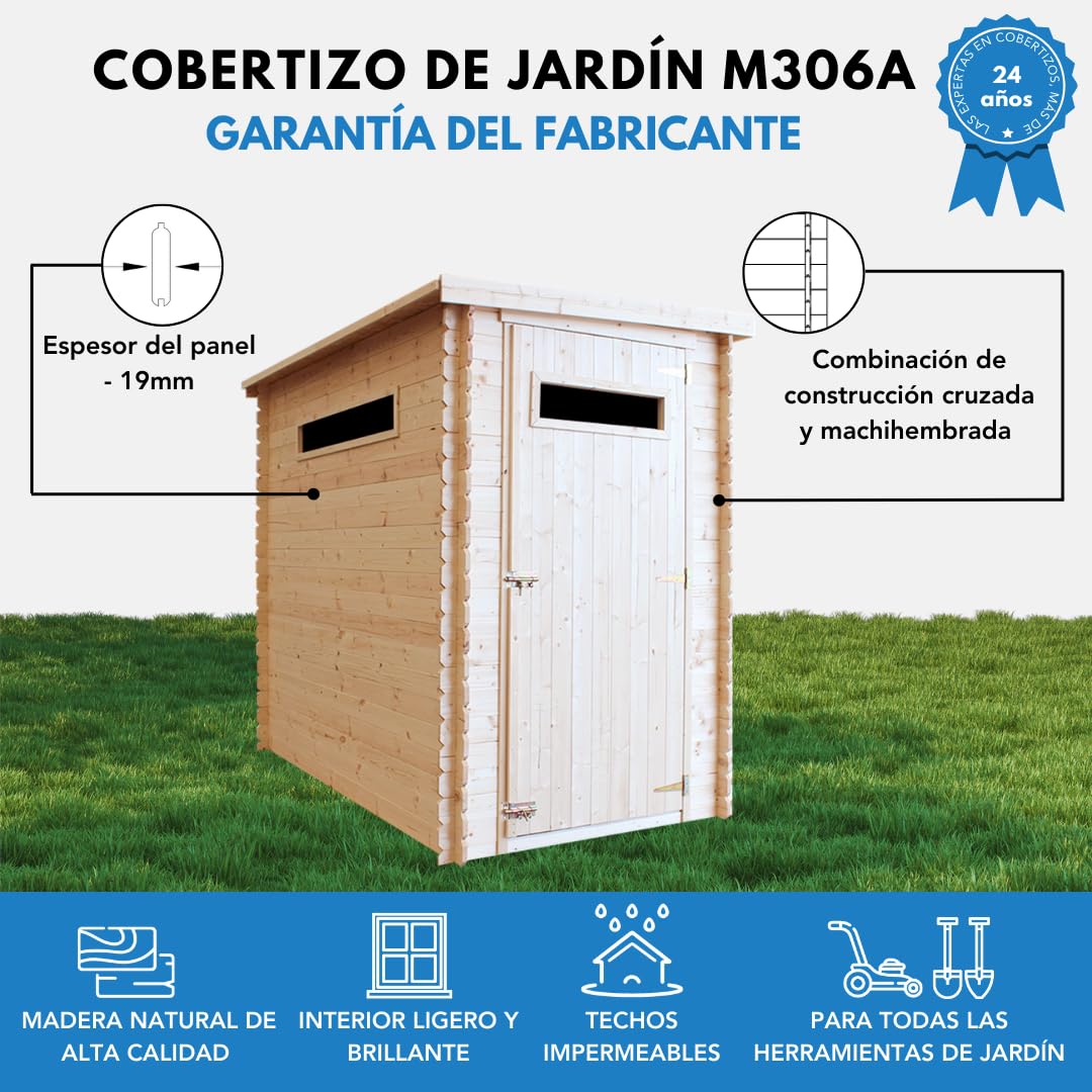 Casa de Almacenamiento jardín 144x239x198 cm/2.63m2 - Cobertizo de Madera pequeño - Techo, Ventana- TIMBELA M306A+M306G - con Suelo TRATADO