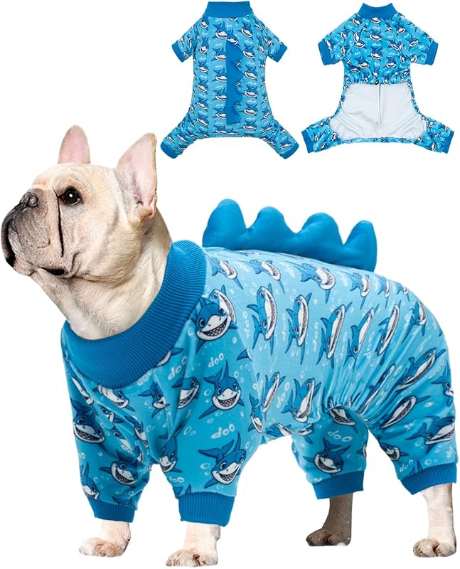 Fantasia de Tubarão para Cães CuteBone em Veludo Crystal Velvet, Pijama com Capuz e Modelo COSP07L