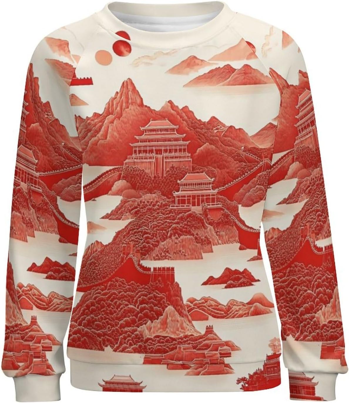 MARSVOVO Graphic Sweatshirts for Women Crewneck Long Sleeve Chinese Ink Painting Print Pullover Fall Tunic Sweatshirts - Image 4