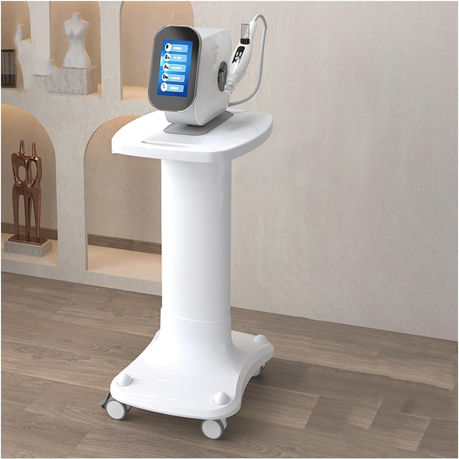 SSDDLZEQ Mobile Salon Station, Salon Cart Abs Salon Trolley With Wheels Trolley Cart Thickened Column Salon Rolling Cart Instrument Tray Salon Trolley Cart(White,Without shelf)