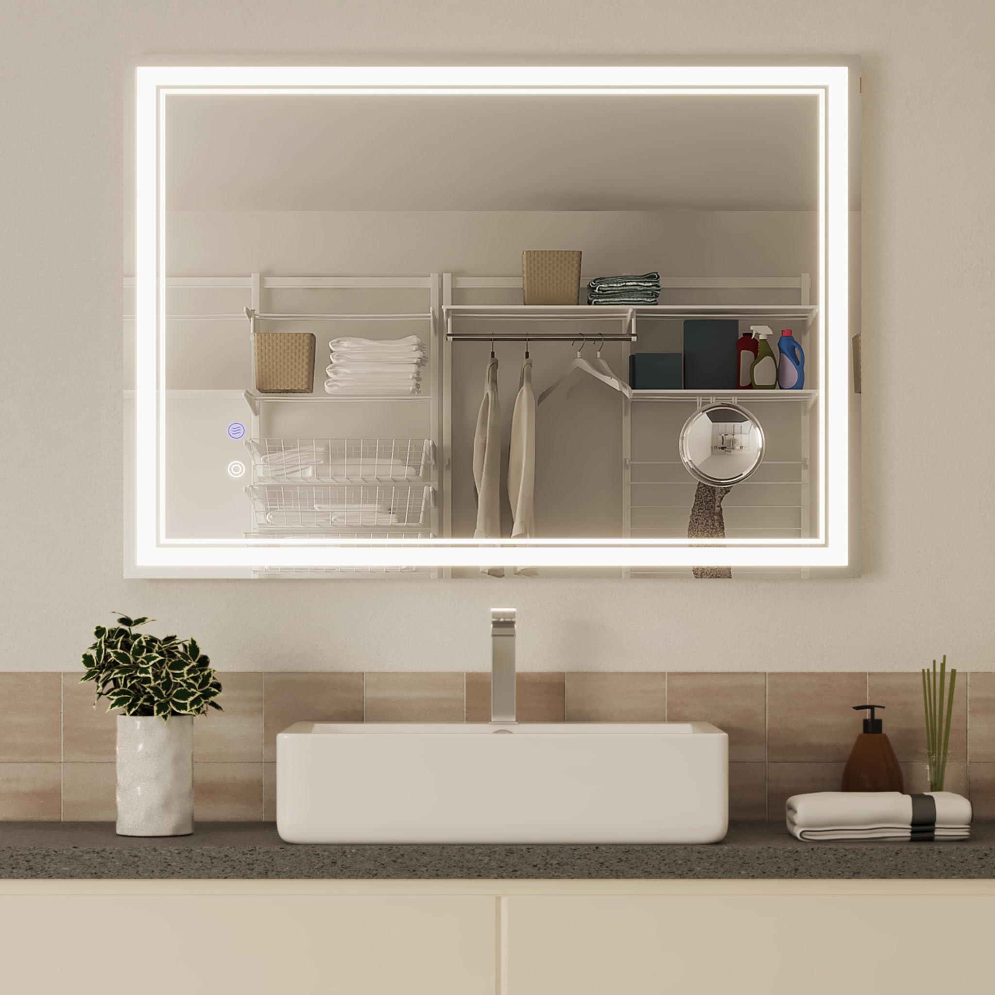 Mondeer 3 Light Colours 600 X 800 Mm Bathroom Mirror With Led Lights, Illuminated Wall Mounted Vanity Mirror With Memory Function 3 Colors Dimmable Demister And 5X Magnifier (3000 K - 6500 K)