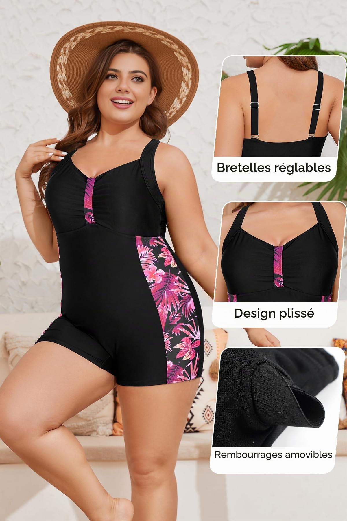 SHEKINI Maillot de Bain Femme 1 Pieces Grande Taille Costume de Bain Athlétique et Modeste Swimsuit Ventre Plat Amincissant Swimwear Piscine de Plage Bikini