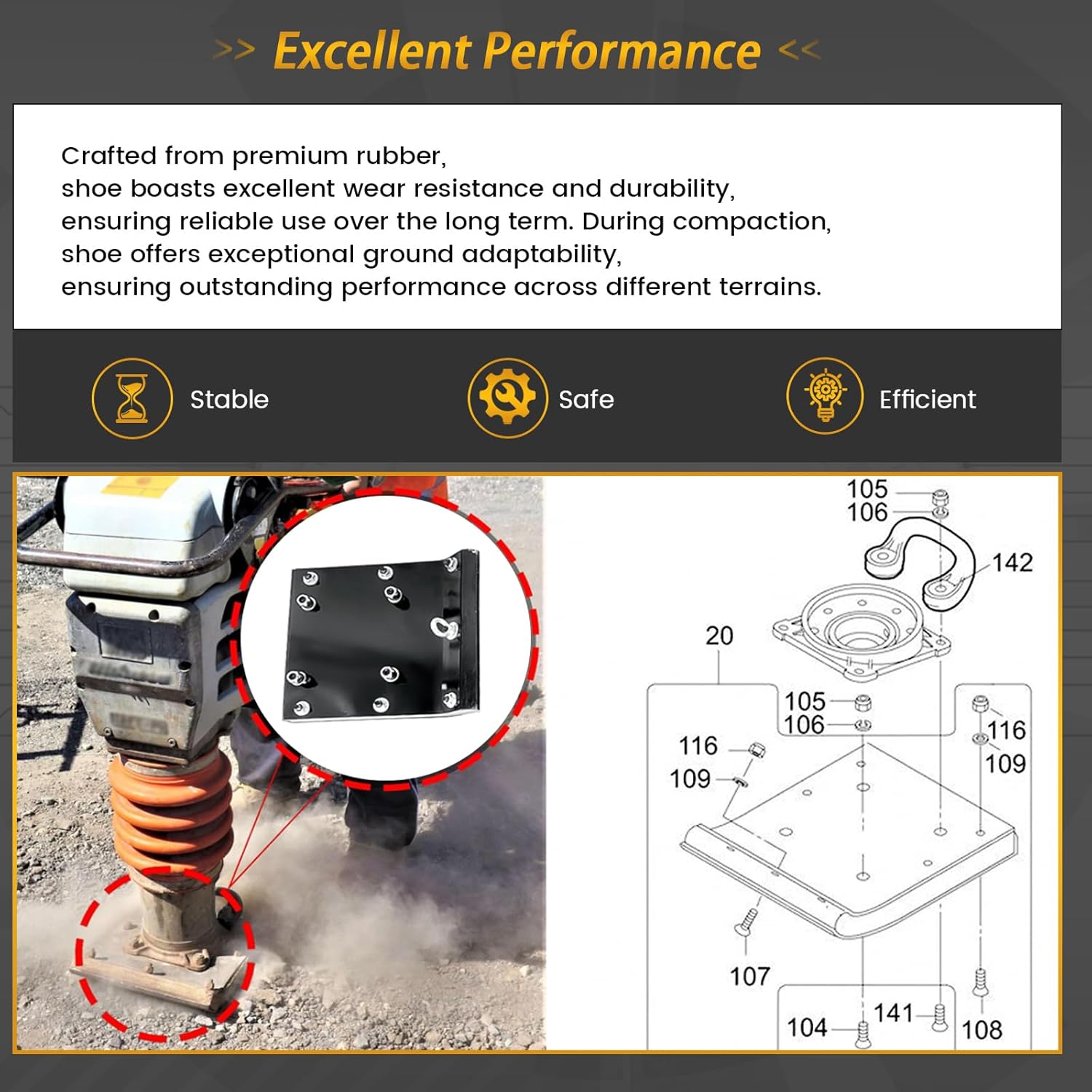 11" Wood Shoe Kit Fits for Multiquip-Mikasa MTX70 MTX80 MTX90 Jumping Jack Tamping Rammer Replace 8511S 366910020 362910130