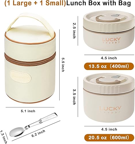 Miniatura 2 de Lonchera Bento de acero inoxidable para adultos con termo, juego de recipientes de almuerzo aislados portátiles con caja de almuerzo térmica, 2