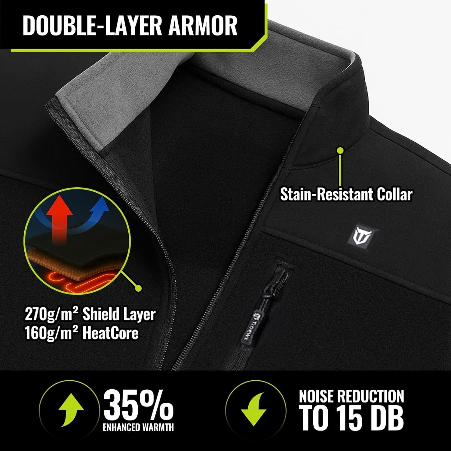 TIDEWE Heated Jacket Pro for Men, Rechargeable Battery-Powered Fleece Coat for Hunting (Black, Camo, Size S-XXXL)