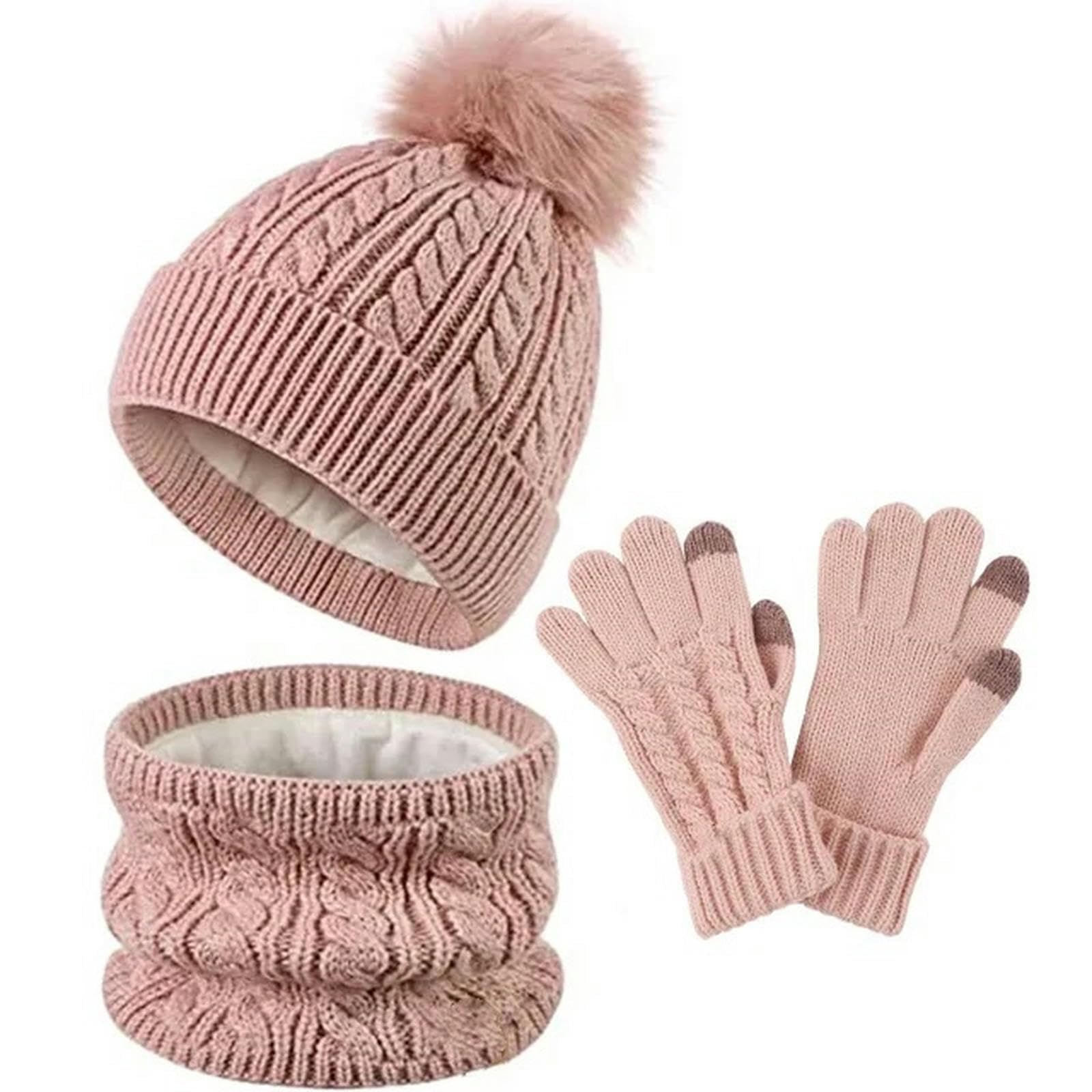 ZONTO Guanti Sciarpa Cappello 3 in 47 Set Caldo Invernale per Bambini Calco Foderato di Berretto A Pile Rivestite Guanti Cricca 3 Pezzi
