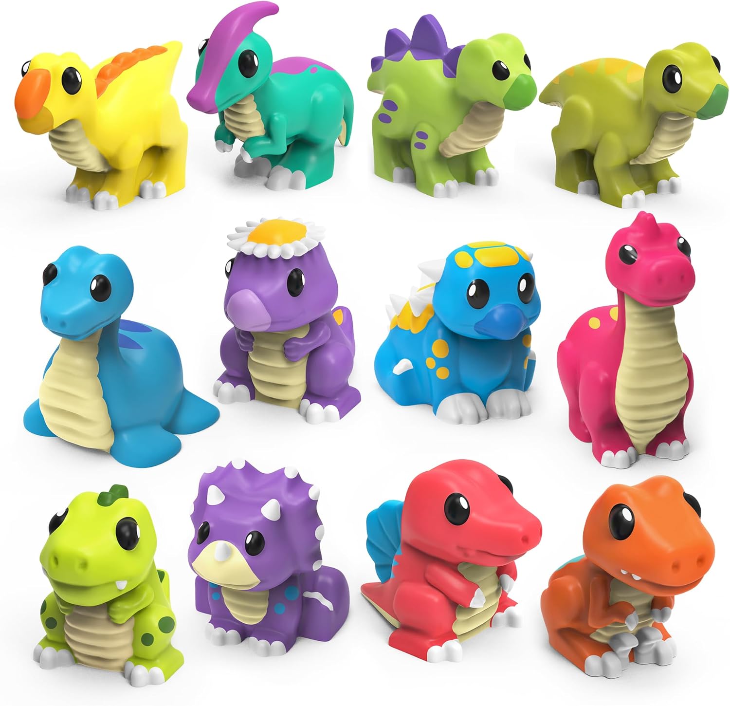 Tub Works® Dinosaur Mold Free Bath Toys, 12 Pack | Sealed, No Hole Bath Toys Design Keeps Moisture Out | Soft, Squeezable & Float on Water | Easy-Grip Baby & Toddler Bath Toy Set | Baby Pool Toys
