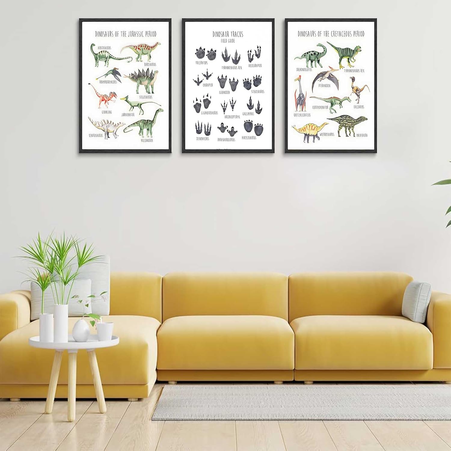 3Pcs Dinosaur Tracks Wall Art Tyrannosaurus Stegosaurus Triceratops Parasaurolophus Wall Decor Kid Room Posters Prints teen Cool Pictures painting for Classroom nursery Decoration,Unframed 16x24in
