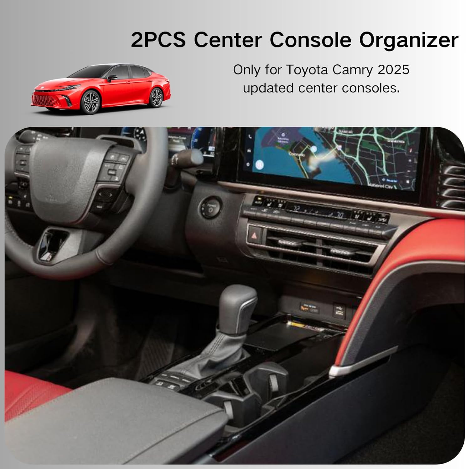 2PCS Centre Console Organizer Compatible with 2025 2026 Toyota Camry 9th Gen Accessories Armrest Storage Tray Interior Insert and Under Screen Storage Box