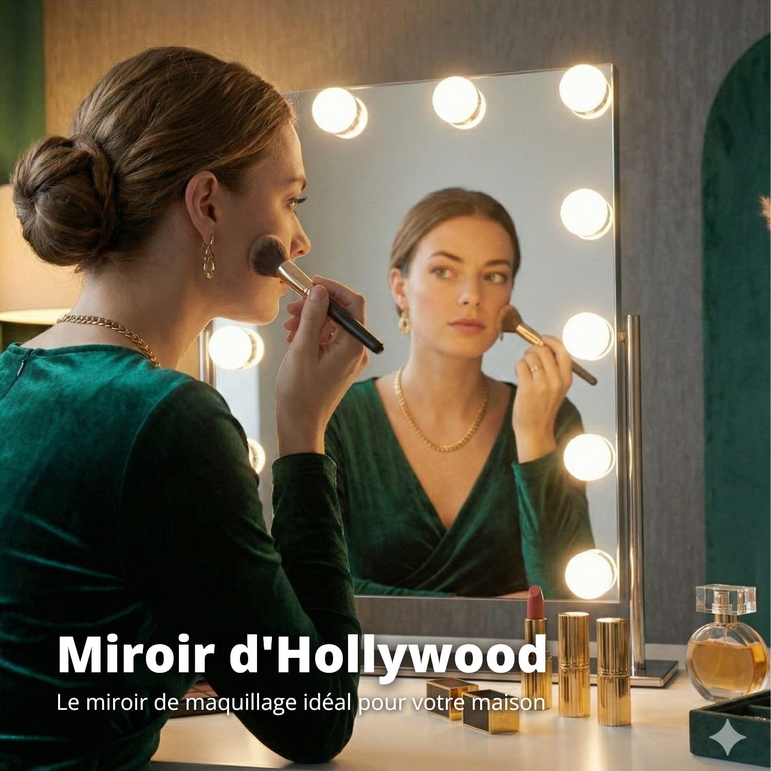 FLINQ Hollywood Miroir avec éclairage - Miroir de Table Rotatif à 360° pour Coiffeuse - Miroir cosmétique avec 3 Modes d'éclairage - 12 LED à intensité Variable - Miroir de Maquillage 38 x 46,2 cm