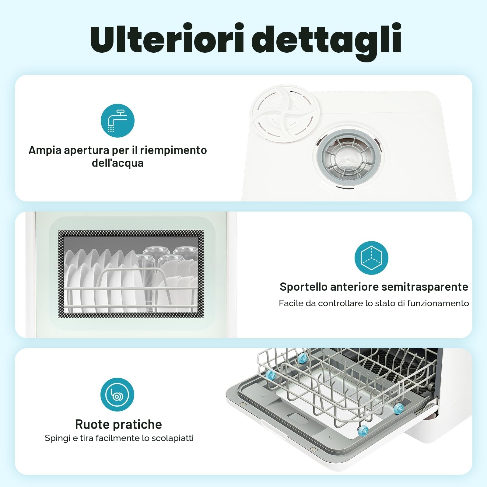 Mini lavastoviglie, lavello autoportante, lavastoviglie portatile con serbatoio dell'acqua, indicatore LED per appartamenti, dormitori e campeggio.