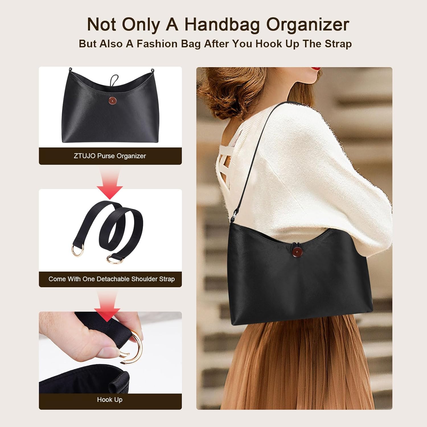 ZTUJO Purse Organizer Insert For Coach Brooklyn 28 and 39 (Black, For Brooklyn 28) - Image 4