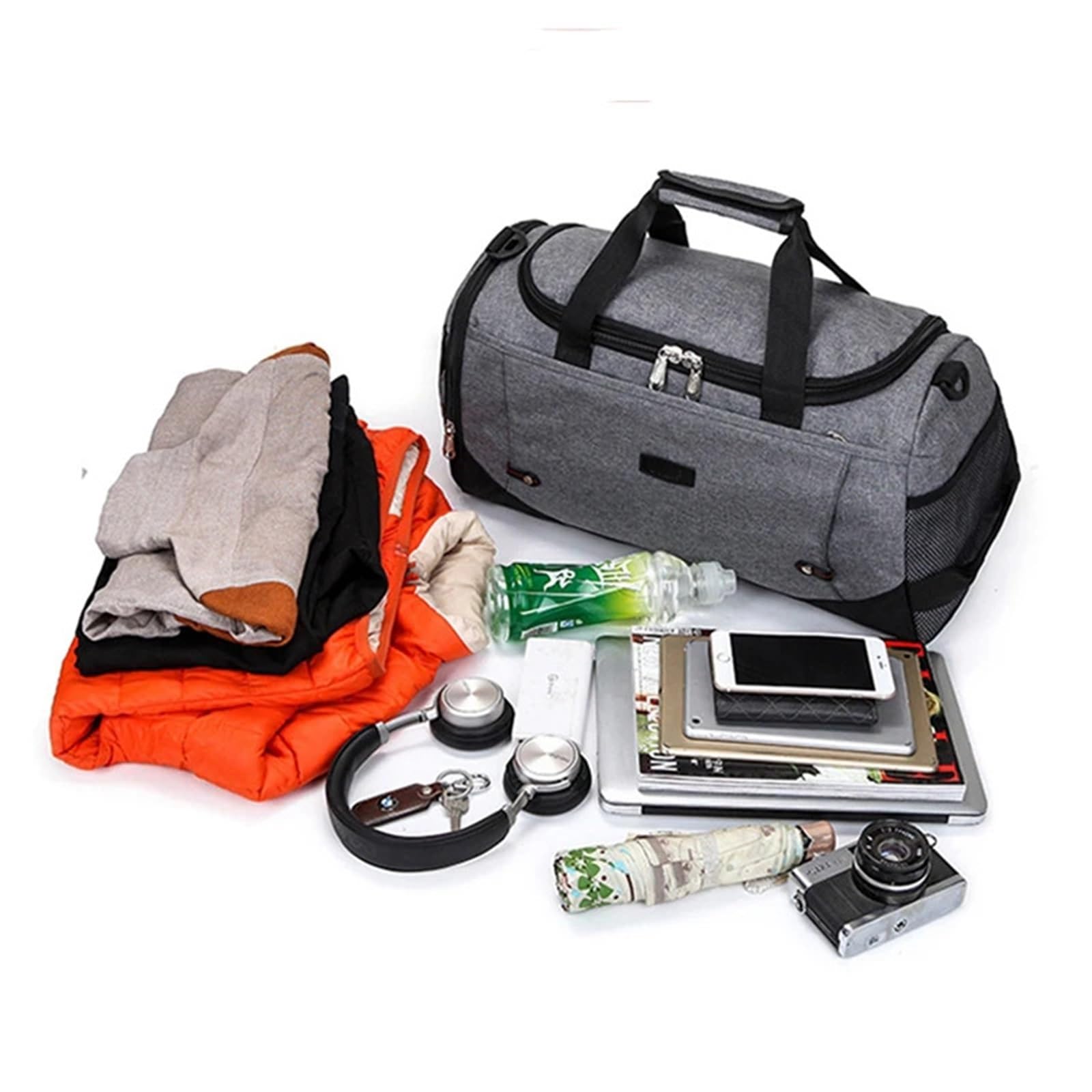 Sporttasche Large Sports Bag Waterproof Gym Bag Polyester Men/Women Large Capacity Packable Sports Bag Travel Backpack(Black)