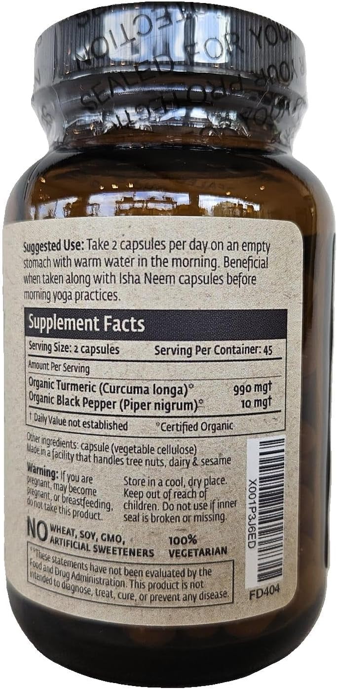 ISHA Turmeric Herbal Supplement 990 mg - 90 Vegetarian Capsules, Non-GMO, Gluten Free… - Image 4