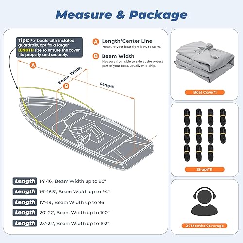 Miniatura 7 de RVMasking Funda para barco, lona de poliéster 1400D ultra gruesa con revestimiento impermeable de poliuretano doble, se adapta a Tri-Hull, V-Hull,