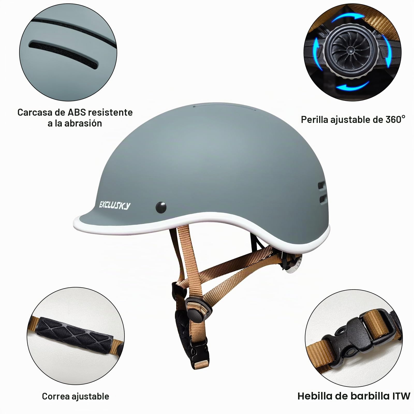 Exclusky Casco Bicicleta Adulto, Casco de Bicicleta para Hombre Mujer con Visera Baja Integrada Casco de Ciclismo Casco Patinete Electrico para Carretera (56-61CM) (Gris, 56-61cm)