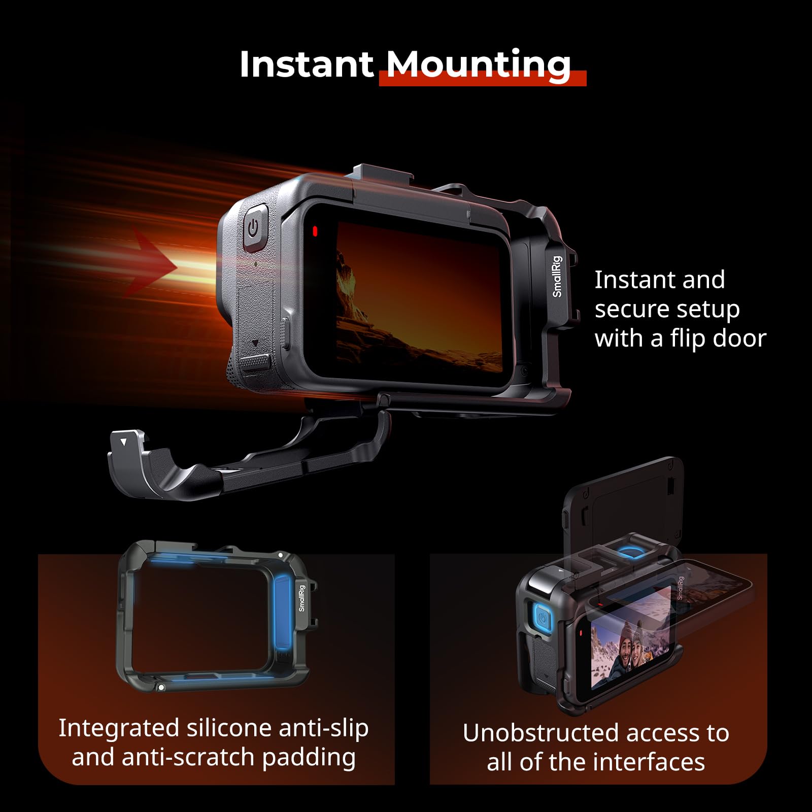 SmallRig Telaio per Insta360 Ace Pro 2/Ace Pro, supporta riprese orizzontali e verticali, artiglio di montaggio e slitta fredda per microfono con luce video