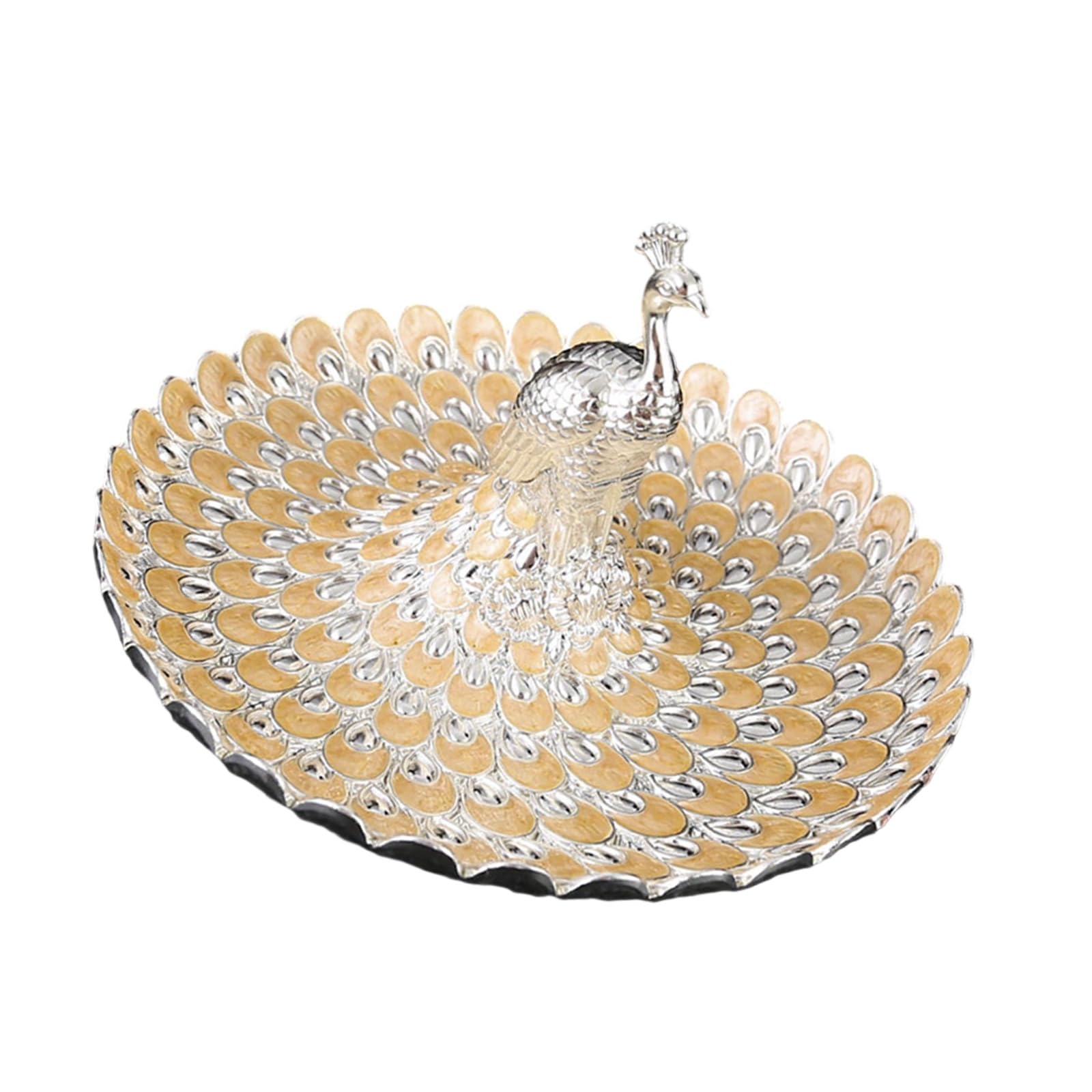 ZWWAAZHF Golden Embossed Snacks Tray Peacocks Pattern Metal Serving Spacious Design for Entertaining Guests Artistic Serving Tray