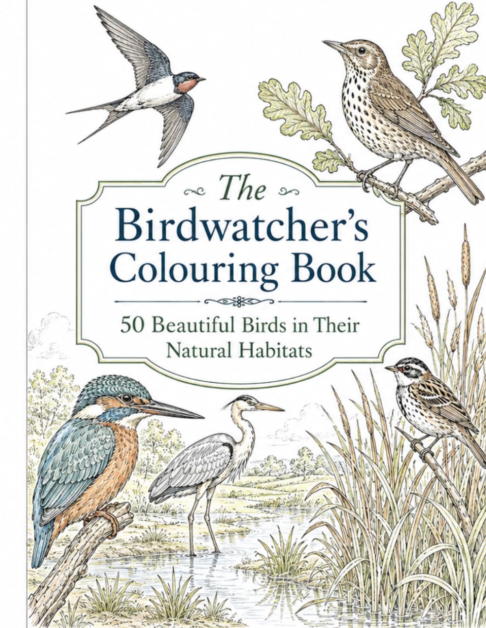 The Birdwatcher's Colouring Book: 50 Beautiful Birds in Their Natural Habitats