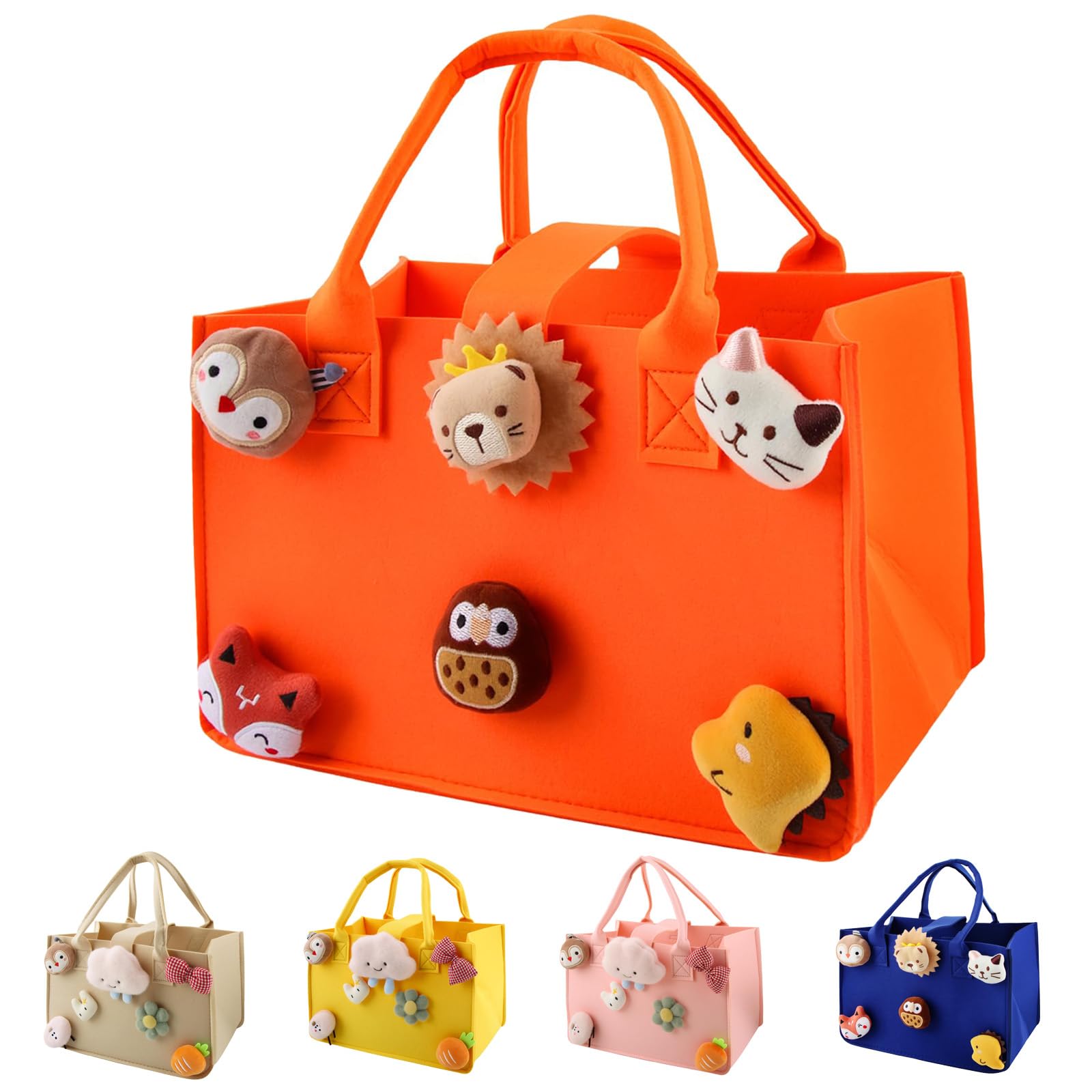 HUANYO Felt Storage Bag for Kids, 30x20x18 cm Colourful Toy Organiser with Handles, DIY Gift Bag for Holidays, Birthday, Christmas Presents (orange)
