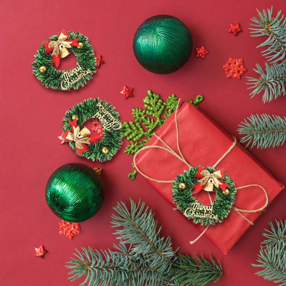 Healifty Mini Christmas Wreaths for Crafts: 20Pcs Small Artificial Wreath Ornaments with Bows and Bells for Dollhouse Kitchen Cabinets Xmas Tree Hanging Decorations 2.36 X 2.36 X 0.79 Inches - Image 7