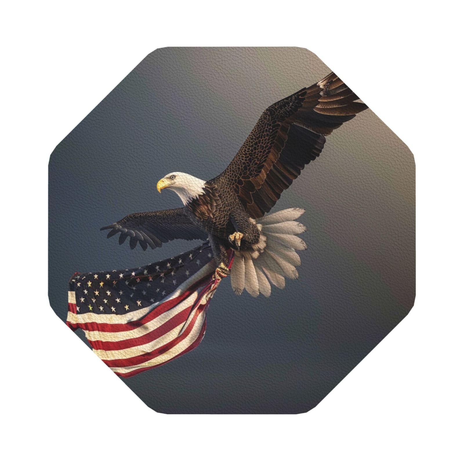 3D Bald Eagle Flying with American Flag Print Leather Coaster Set of 6, Octagon Coasters Table Decorative Coffee Cup Beverage Coasters Wine Beer Bar Coasters for Hot Drinks Table Protection