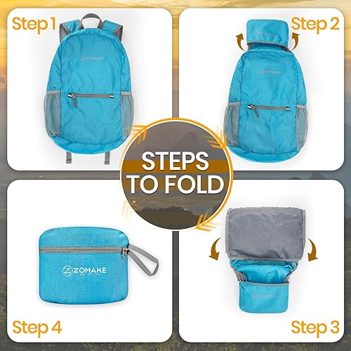 Miniatura 59 de ZOMAKE Mochila ultra ligera y compactable Mochila de senderismo resistente al agua, Mochila pequeña Mochila de camping al aire libre plegable y Azul