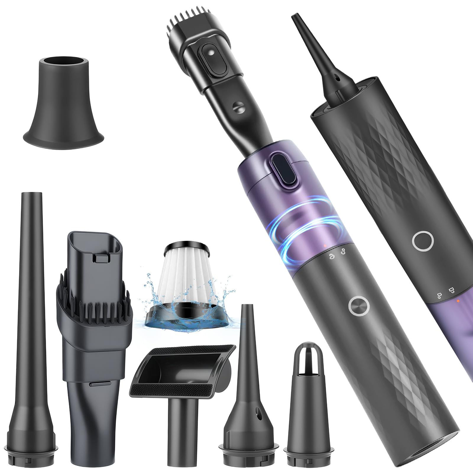 Aspirateur à Main,18000 Pa Aspirateur Voiture sans Fil,avec aspirateur,gonflage, vidage,soufflage,2 Niveaux,Rechargeable Portable Mini Aspirateur pour d'animaux, Voiture, Maison,Bureau (Noir)