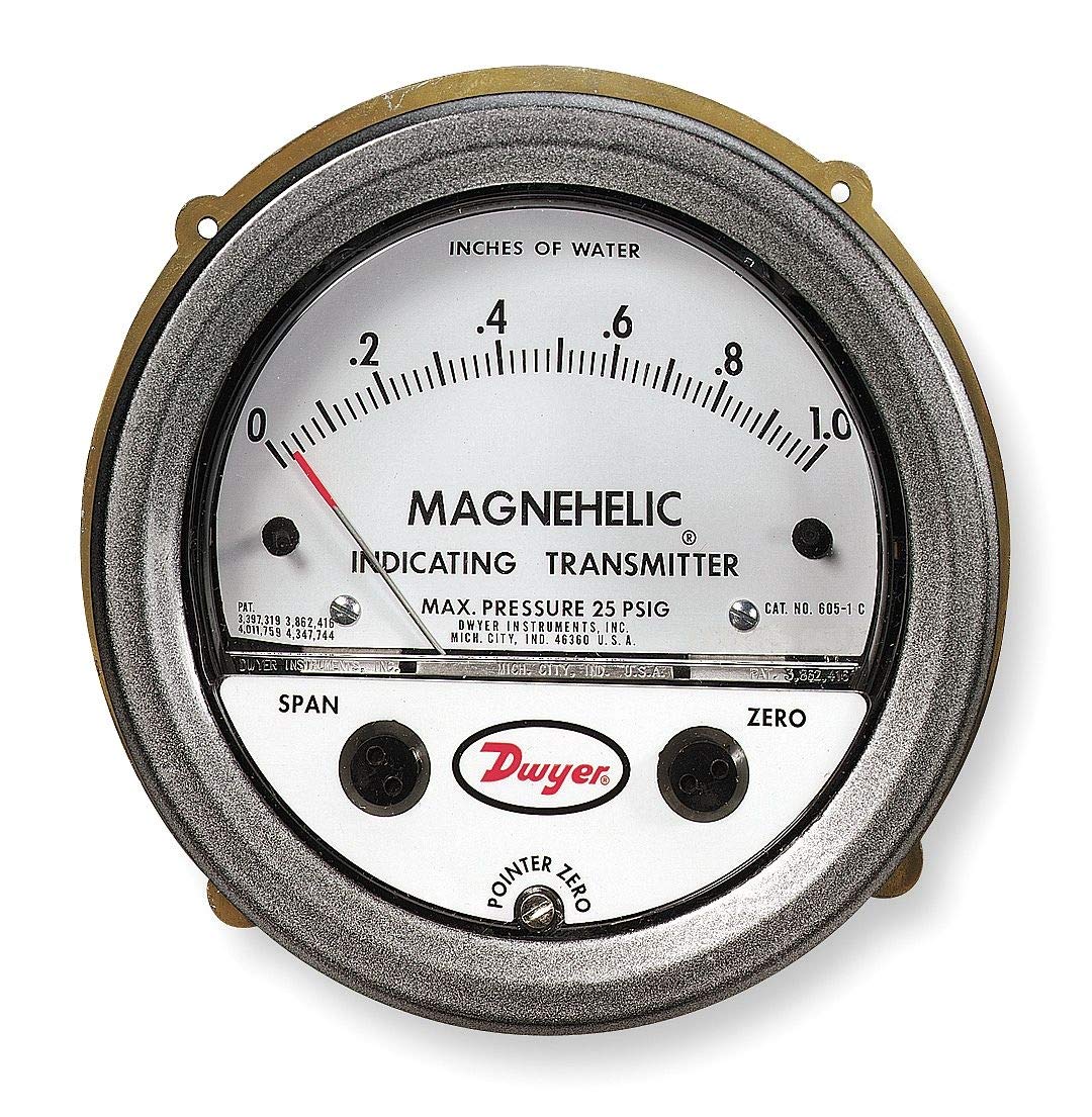 Dwyer Magnehelic Series 605 Differential Pressure Indicating Transmitter, 0-2.0"WC Range