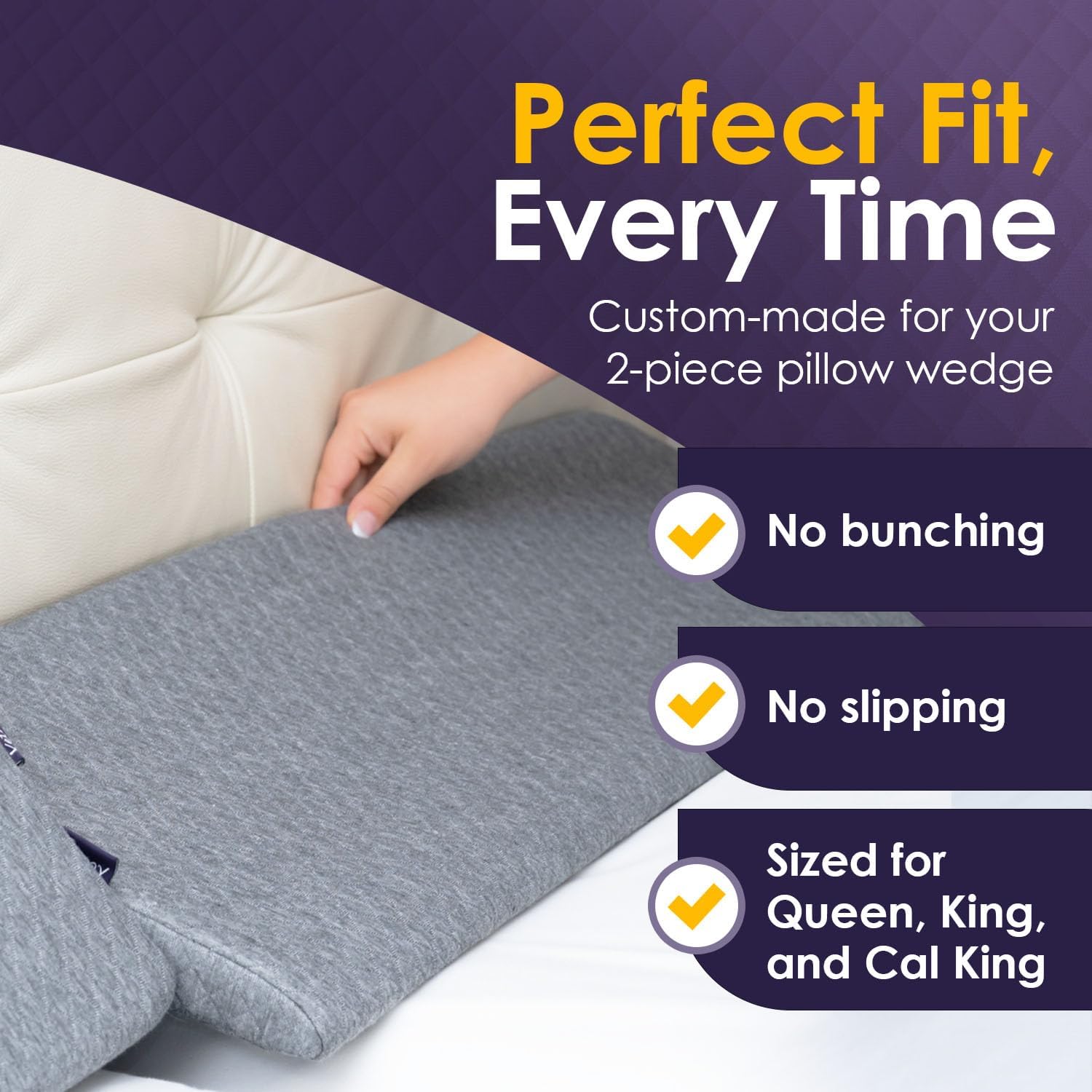XetraDesign Pillow Wedge Cover - for Cal King Size – Premium Removable Cover | Perfect Custom Fit, Soft & Durable Fabric, Easy-On Zipper, Breathable, Protects Against Spills & Sweat - Grey
