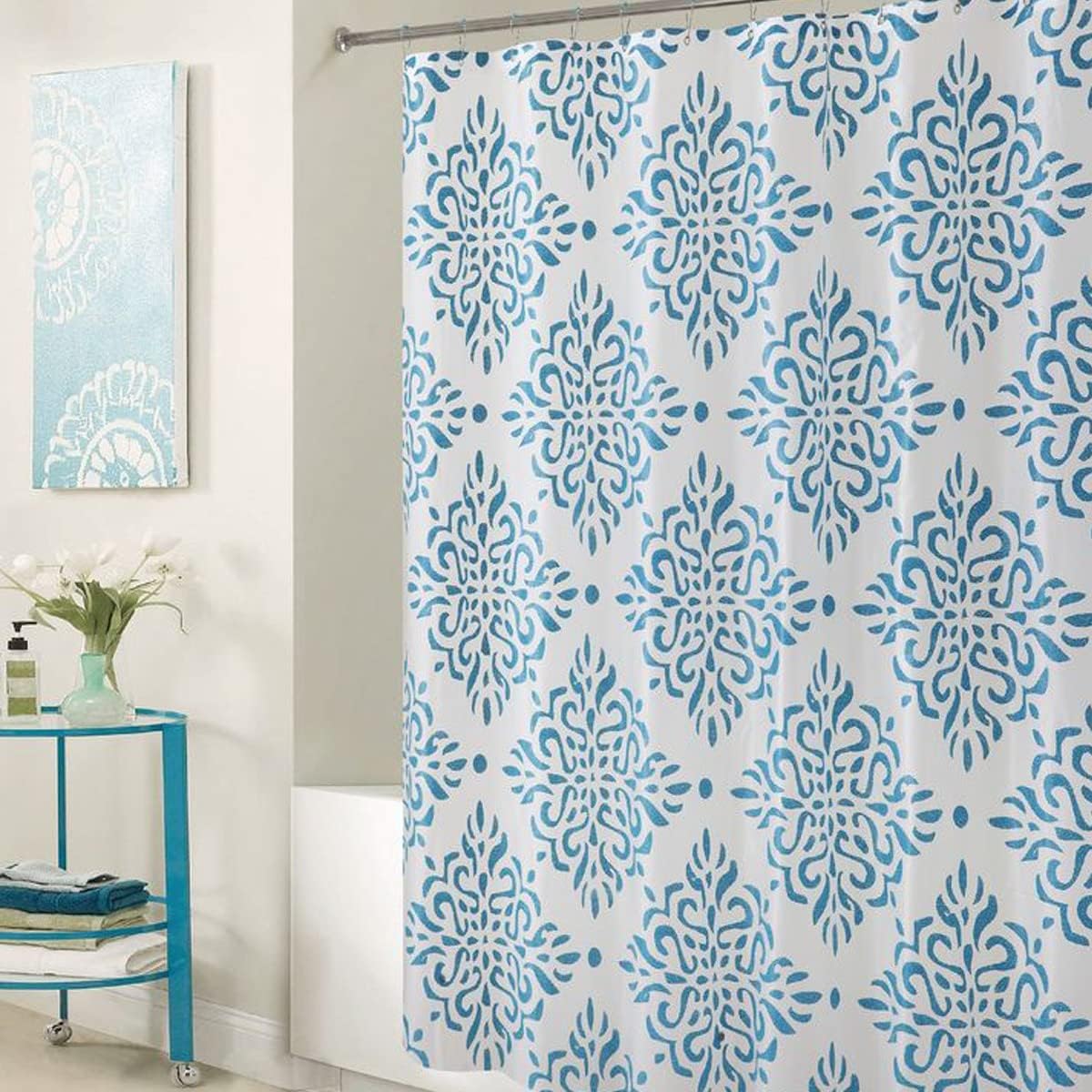 Wee's Modern Shower Curtain with Metal Hooks Blue